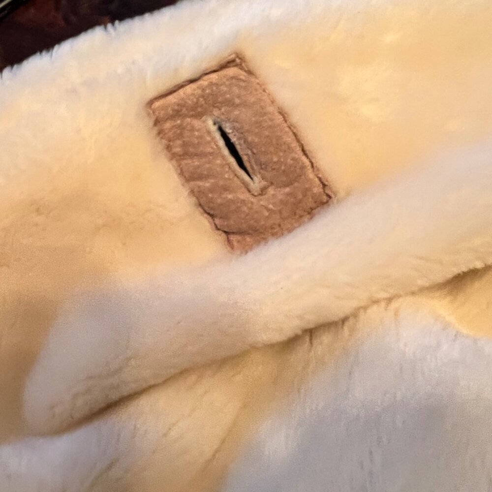 Braefair Leather Double-Breasted Faux Fur Coat L - Picture 5 of 14